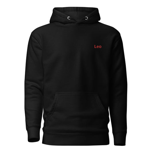 Leo Black Embroidered Unisex Hoodie